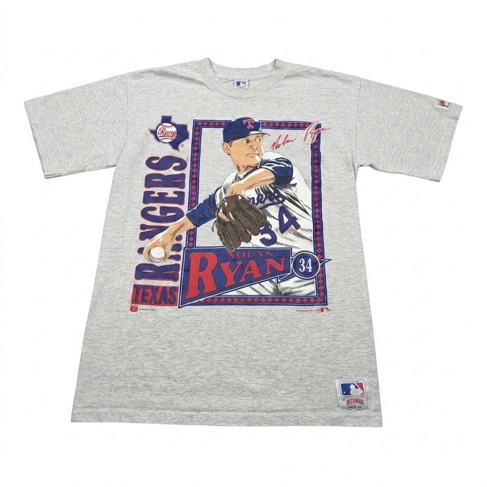 Vintage 1991 Nolan Ryan Texas Rangers Nutmeg Mills T-Shirt Gray Mens L Single St